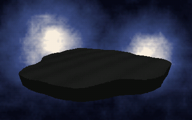 Animated loop: a dark blue sky with two separate white blooms either side of a dark island.