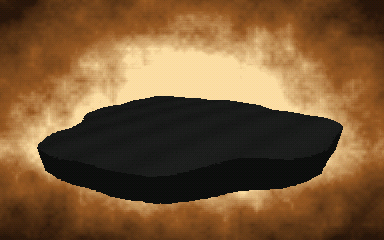 Animated loop: an ochre sky with heavy mottling over a dark island, the bloom barely separable from the sky around it.