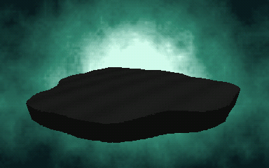 Animated loop: a green sky over a dark island with a pale bloom low behind it.