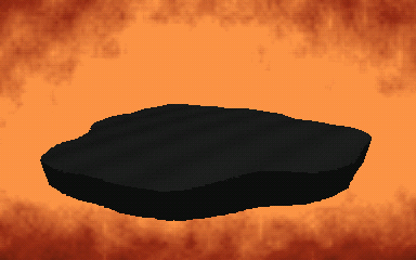 Animated loop: an orange sky almost completely saturated by an enormous sun, with a black island silhouette across the middle.