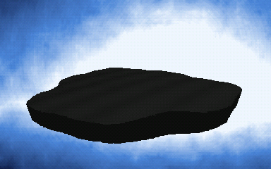 Animated loop: a blue sky with a very large white bloom, a dark island in front of it.